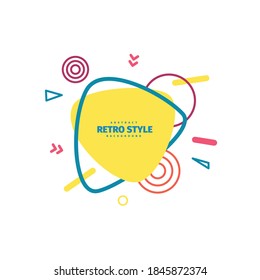 Abstract background with geometric shapes in cut paper art. Memphis style music cover 80s 90s. Creative retro elements with yellow triangular shape, triangles lines arrows and dots. Vector card.