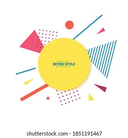Abstract background with geometric shapes in cut paper art. Memphis style music cover 80s 90s. Creative 3d retro elements with layered circles, triangles lines in papercut style. Vector card