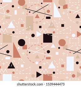 Abstract background with geometric shapes and dashed lines. Minimal seamless pattern, printable journaling card, creative card, art print, minimal label design for banner, poster, flyer