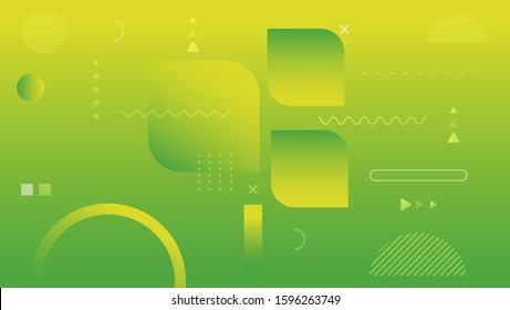 Abstract background with geometric shapes. Dynamic abstract composition Vector illustration. Design element for web banners, posters, green and yellow