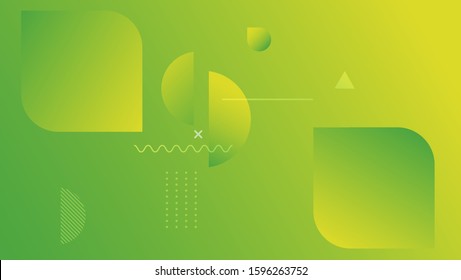 Abstract background with geometric shapes. Dynamic abstract composition Vector illustration. Design element for web banners, posters, green and yellow