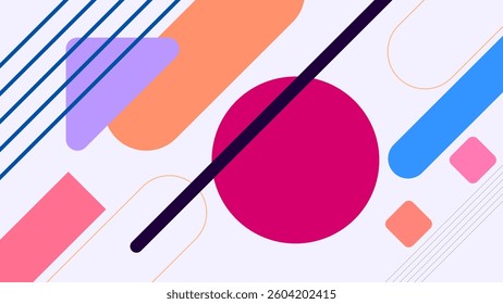 ABSTRACT BACKGROUND WITH GEOMETRIC SHAPES FLAT COLOR MEMPHIS DESIGN VECTOR TEMPLATE FOR WALLPAPER, COVER DESIGN