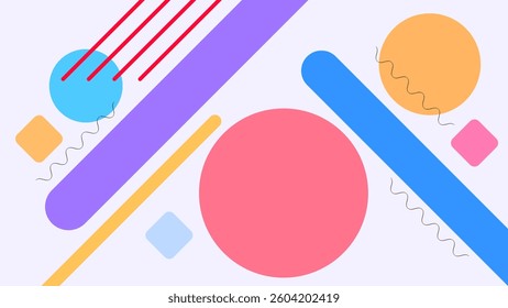 ABSTRACT BACKGROUND WITH GEOMETRIC SHAPES FLAT COLOR MEMPHIS DESIGN VECTOR TEMPLATE FOR WALLPAPER, COVER DESIGN