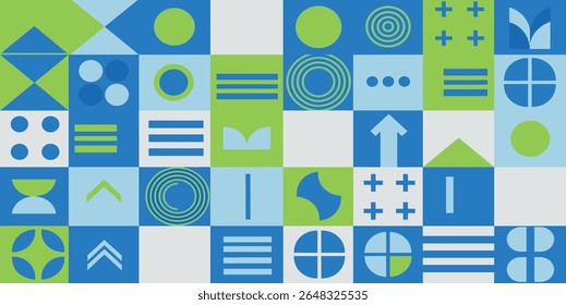 Abstract background with geometric shapes and halftone textures. Minimalistic geometric pattern in Scandinavian style.