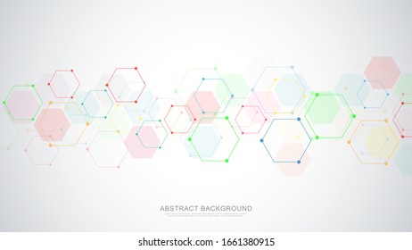 Fondo abstracto con formas geométricas y patrón hexágono. Ilustración de vectores para medicina, tecnología o diseño científico