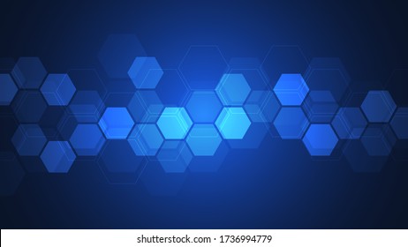 Abstract background with geometric shapes and hexagon pattern. Vector illustration for medicine, technology or science design