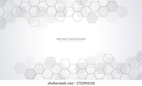 Abstract background with geometric shapes and hexagon pattern. Vector illustration for medicine, technology or science design