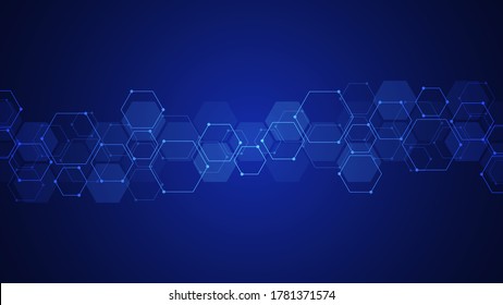 Abstract background with geometric shapes and hexagon pattern. Vector illustration for medicine, technology or science design