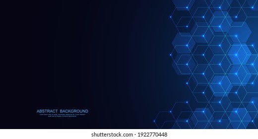 Abstract background with geometric shapes and hexagon pattern. Vector illustration for medicine, technology or science design