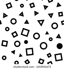 Abstract background with geometric shapes and lines. Triangles, squares and circles eamless pattern.