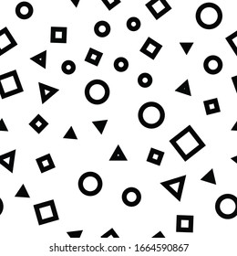 Abstract background with geometric shapes and lines. Triangles, squares and circles eamless pattern.