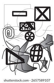 Abstract background geometric shapes and lines in black and white. 