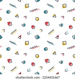 Abstract background of geometric shapes Memphis style. Vector seamless pattern with colorful colors. ready to use for cloth, textile, wrap and other.