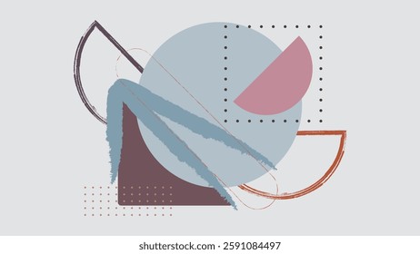 ABSTRACT BACKGROUND WITH GEOMETRIC SHAPES MESSY BRUSH FLAT PASTEL COLOR DESIGN VECTOR TEMPLATE FOR WALLPAPER, COVER DESIGN