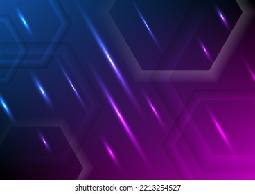 Formas geométricas de fondo abstractas. El diseño hexagonal moderno se asemeja al de un panal de miel. La luz digital de alta tecnología y la sombra, el concepto de tecnología azul y morado, La innovación digital del futuro.