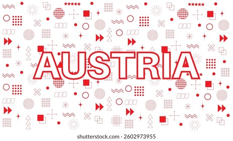 Abstract background with geometric shapes and the name of the Austria country in Memphis style