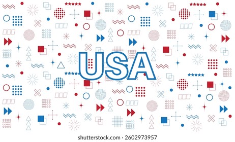Abstract background with geometric shapes and the name of the USA country in Memphis style.