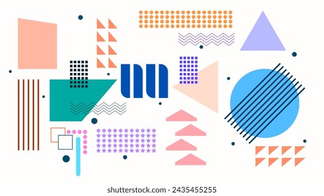 ABSTRACT BACKGROUND WITH GEOMETRIC SHAPES PASTEL FLAT COLOR VECTOR MEMPHIS DESIGN TEMPLATE FOR WALLPAPER, COVER DESIGN, HOMEPAGE DESIGN