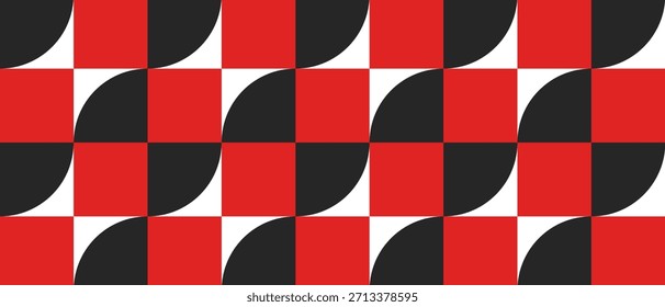 Fondo Abstractas con Formas geométricas en rojo, blanco y negro, patrón minimalista con triángulos y cuadrados.