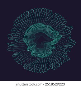 Fundo abstrato com formas geométricas. Partículas redondas formam um elemento gráfico. Composição geométrica sobre um fundo escuro.