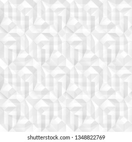 Abstract background with geometric shapes. Seamless mosaic white and gray texture. Trendy illusion 3d repeatable pattern. 