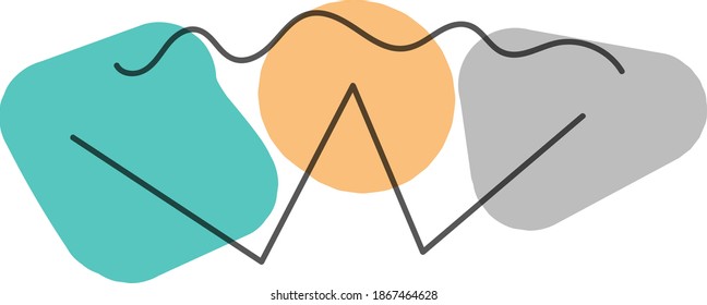 Abstract background with geometric shapes in trendy shades of gray, green and brown. Doodle drawings for web screensavers, template for cover or postcard design in modern style.