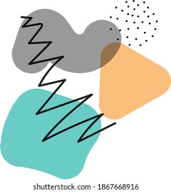 Abstract background with geometric shapes in trendy shades of gray, green and brown. Doodle drawings for web screensavers, template for cover or postcard design in modern style.