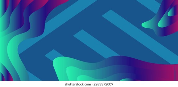 Abstract background with geometric stripes texture and gradient colored curvy blobs shape ornaments.