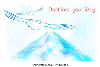 Abstract background in geometric style. Flying doves. Vector illustration.