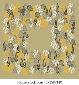 Abstract background with geometric stylized trees. Geometric pattern trees with place for text or pictures. Template for design cards, banners, wrapping paper, package, covers. Ecology concept. Vector