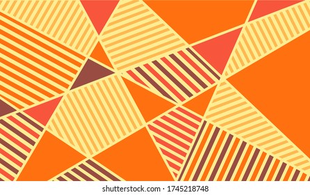 Abstrakter Hintergrund der geometrisch dreieckigen, leuchtend sommerorange-gelben Formen mit dagonalen Längslinien