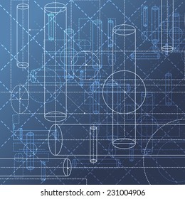 Abstract background with geometrical elements made in technical drawing style