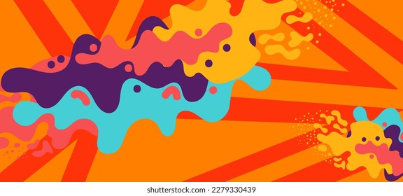 Abstract background with geometrical texture facets and color splatter ornaments. Collage of abstract color scatters on lines texture background.