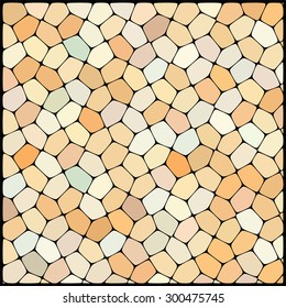 Abstract background, geometrically shaped tiles in shades of beige with thick black borders, cobblestone street