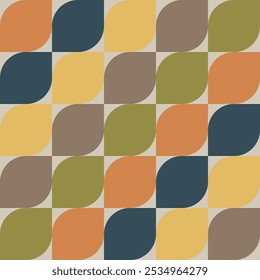 Abstract background geometry minimalistic design in vintage hippie style. Vector seamless pattern with colorful 70s colors. ready to use for textile, cloth, wrap and other.