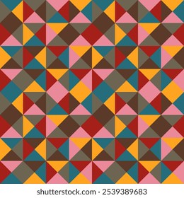Abstract background geometry minimalistic design in vintage hippie style. Vector seamless pattern with colorful 70s colors. ready to use for textile, cloth, wrap and other.
