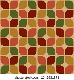Geometría de fondo Abstractas Diseño minimalista en estilo hippie vintage. Patrón sin costuras de Vector con colores coloridos de los años 70. listo para usar para textiles, telas, abrigos y otros.