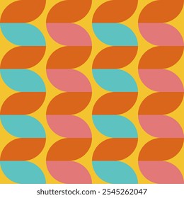 Abstract background geometry minimalistic design in vintage hippie style. Vector seamless pattern with colorful 70s colors. ready to use for textile, cloth, wrap and other.