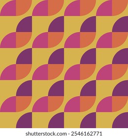 Abstract background geometry minimalistic design in vintage hippie style. Vector seamless pattern with colorful 70s colors. ready to use for textile, cloth, wrap and other.