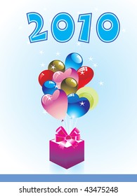 abstract background with gift box, colorful balloons