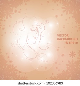 Abstract background of girl and flowers. Vector eps10 illustration.