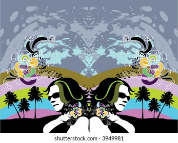 abstract background, girl, palm