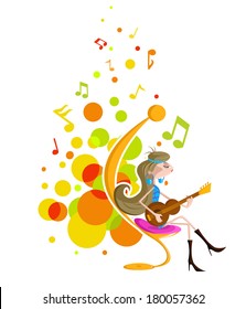 Abstract background with girl playing guitar