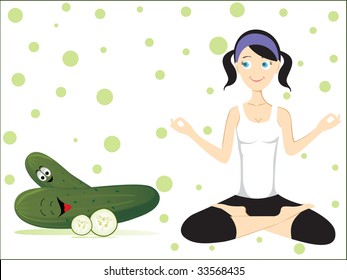 abstract background with girl in yoga pose, vector illustration