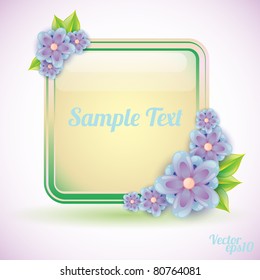 Abstract background with glass frame and flowers