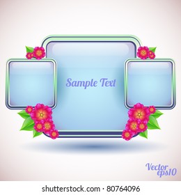 Abstract background with glass frame and flowers