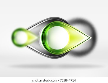 Abstract background, glass green minimal round and arrow shapes in 3d space with blurred effects. Vector geometric abstract background