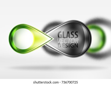 Abstract background, glass green minimal round and arrow shapes in 3d space with blurred effects. Vector geometric abstract background