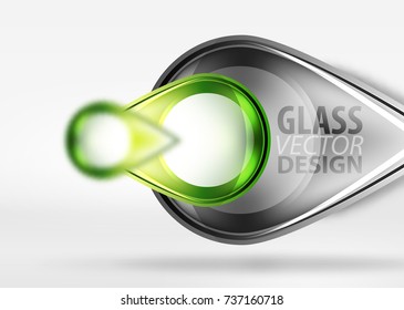 Abstract background, glass green minimal round and arrow shapes in 3d space with blurred effects. Vector geometric abstract background