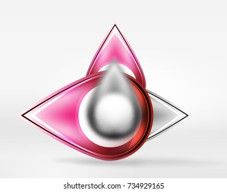 Abstract background, glass minimal round and arrow shapes in 3d space with blurred effects. Vector geometric abstract background